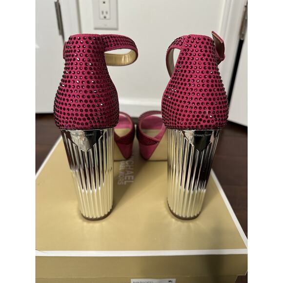 Michael Kors Porter Peep Toe Ankle Strap Studded Suede Pink US 9.5M Heels $225 - Picture 11 of 15